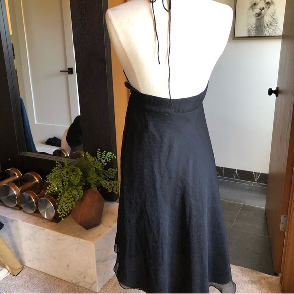 Samantha Treacy black silk halter dress lace front side zip lined wavy hemline 4 - Picture 6 of 12